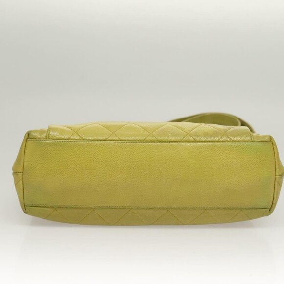 CHANEL Matelasse Chain Shoulder Bag Grained Calf Skin Green Gold CC Auth yk19052 - Picture 6 of 16